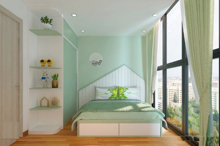 Nội thất cho phòng ngủ theo màu sắc xanh nhã nhặn